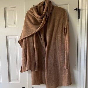 White + Warren Tan Cashmere Sweater and Scarf Set